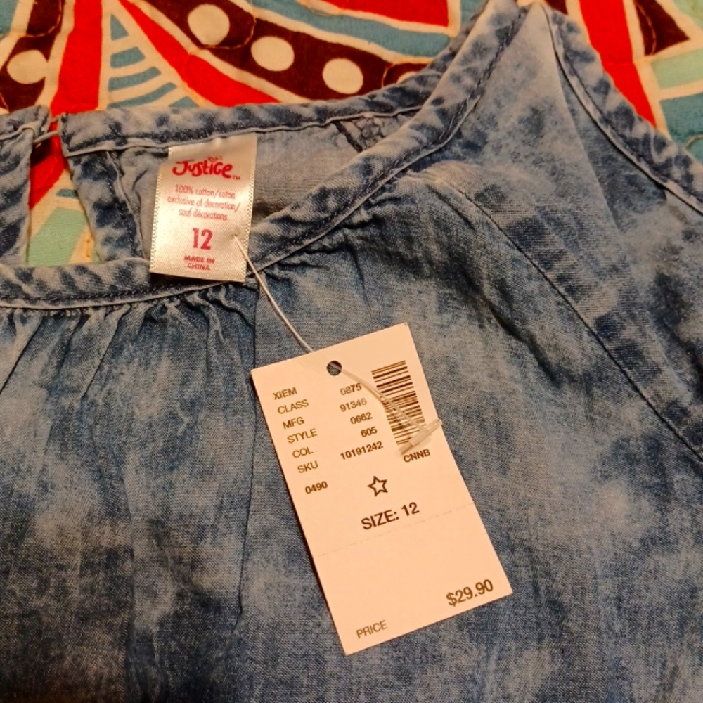 NWT Girls Justice Stonewash/Tie Dye Blue Cold Shoulder Romper Size 12